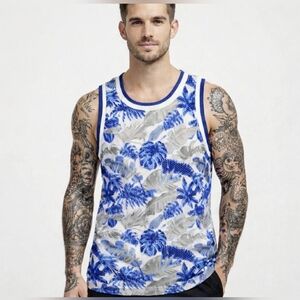 G Net Blue, White and Gray Tropical Men's Jersey tank size M